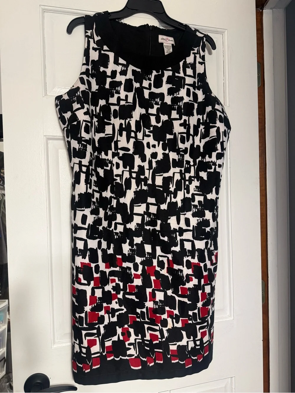 Black & White Abstract Print Sheath Dress with Red Accents - Picture 1 of 2